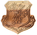 Wooden emblem with Air National Guard insignia on a white background