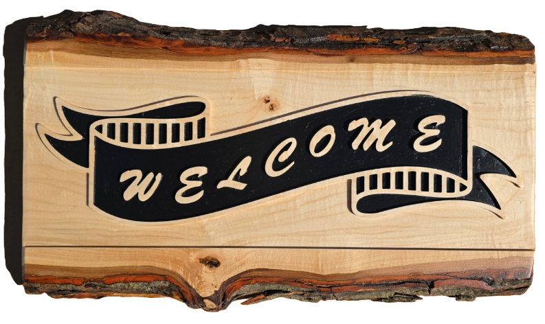 JB - signs - Welcome in black in live edge wood