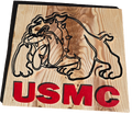 JB - signs - U S Marines red letters on raised live edge wood
